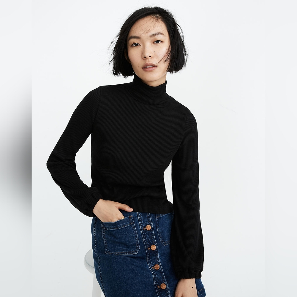 Madewell Bubble-Sleeve Swing Turtleneck in Black Size XS NWOT